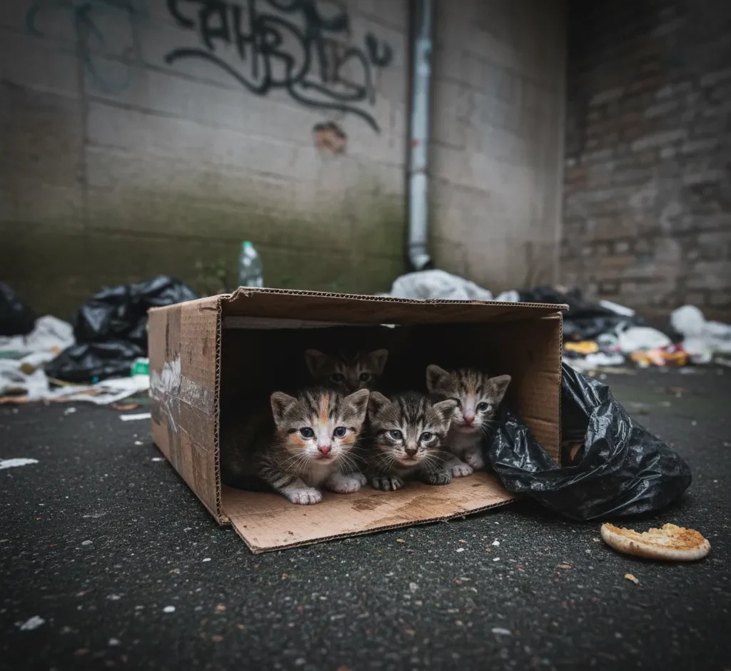 gattini abbandonati in uno scatolo maltrattamento animali 