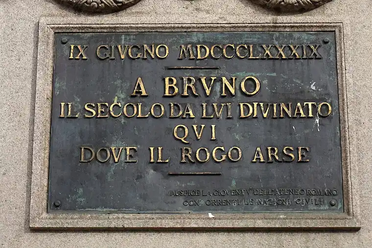Personaggi storici di Napoli, Targa sulla statua di Giordano Bruno in Campo de' Fiori a Roma