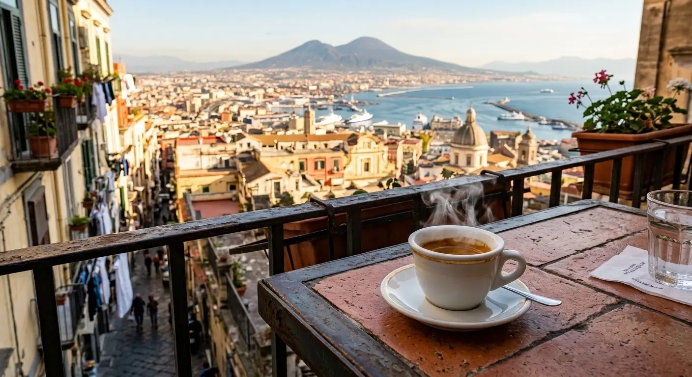 Caffè di Napoli con vista sul Vesuvio e sul Golfo di Napoli