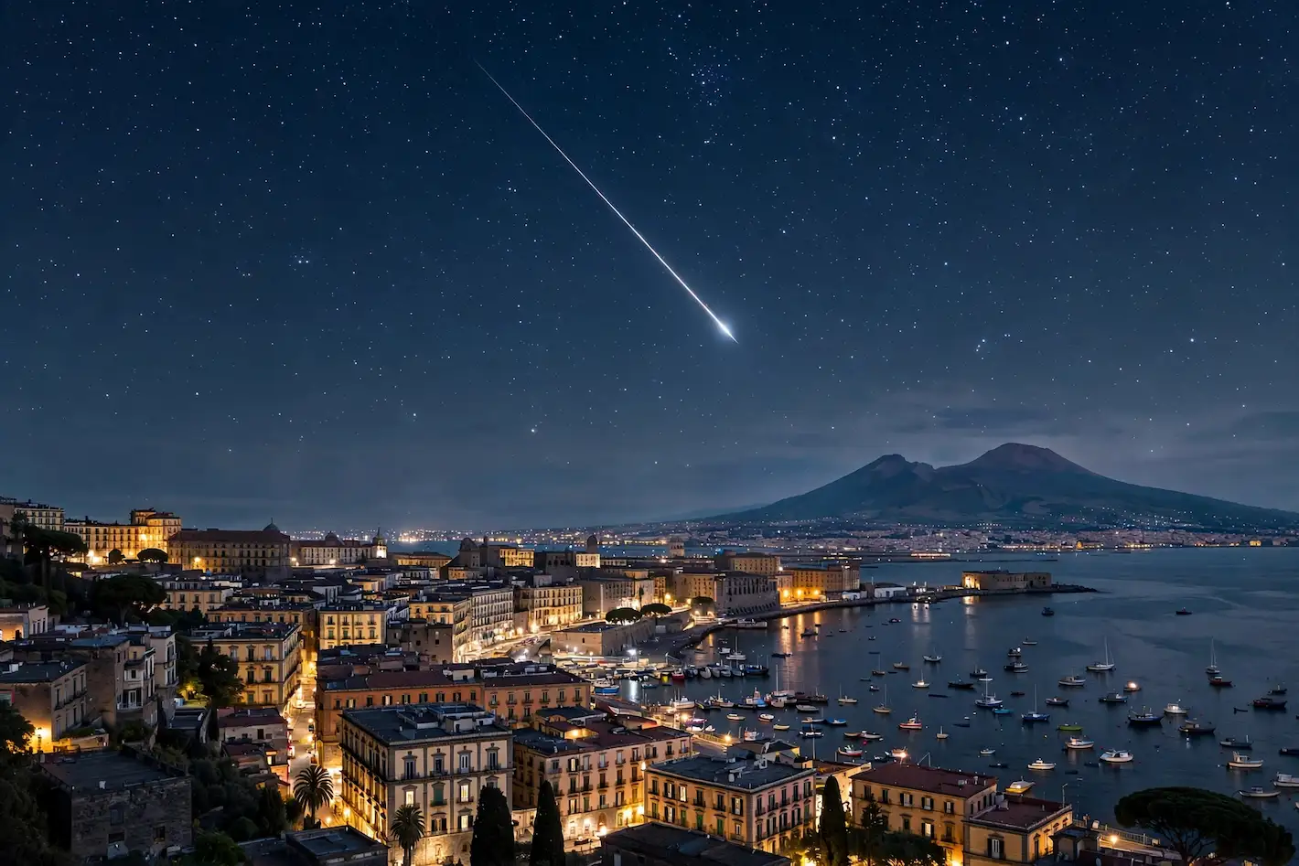 Stelle cadenti 2026 nel cielo notturno sopra il paesaggio costiero